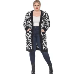 Leopard Print Open Front Sherpa Coat - Plus