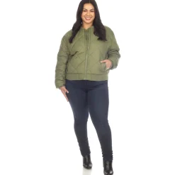 Lightweight Diamond Quilted Puffer Bomber Jacket - Plus