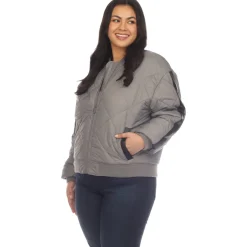 Lightweight Diamond Quilted Puffer Bomber Jacket - Plus
