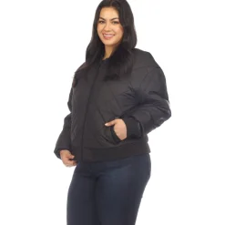 Lightweight Diamond Quilted Puffer Bomber Jacket - Plus