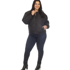 Lightweight Diamond Quilted Puffer Bomber Jacket - Plus