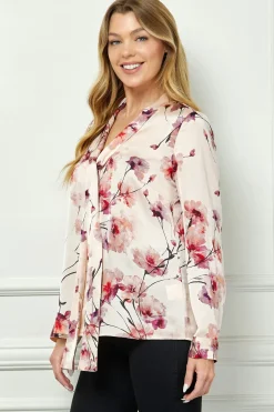 Long Cuff Sleeve Tie Neck Button Blouse in Pink