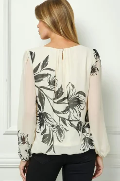 Long Sleeve Placement Print Bubble Blouse