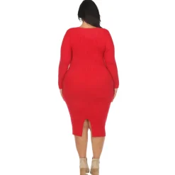 Long Sleeve Rib Midi Sweater Dress - Plus