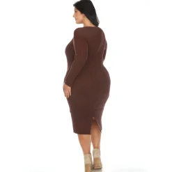 Long Sleeve Rib Midi Sweater Dress - Plus