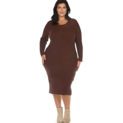 Long Sleeve Rib Midi Sweater Dress - Plus