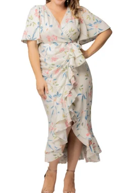 Lush Lily Print Alexandra Ruffle Faux Wrap Dress - Plus