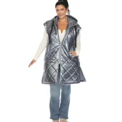 Metallic Diamond Quilted Puffer Vest - Plus