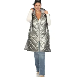 Metallic Diamond Quilted Puffer Vest - Plus