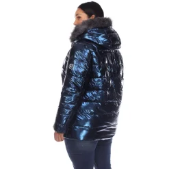 Metallic Puffer Coat with Hoodie - Plus