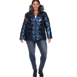 Metallic Puffer Coat with Hoodie - Plus