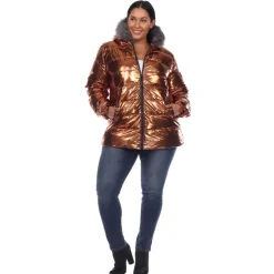 Metallic Puffer Coat with Hoodie - Plus