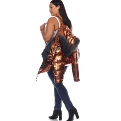 Metallic Puffer Coat with Hoodie - Plus