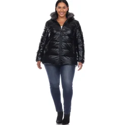 Metallic Puffer Coat with Hoodie - Plus