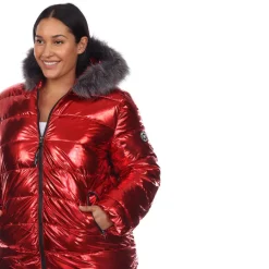 Metallic Puffer Coat with Hoodie - Plus