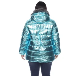 Metallic Puffer Coat with Hoodie - Plus