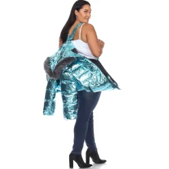 Metallic Puffer Coat with Hoodie - Plus