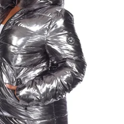 Metallic Puffer Coat with Hoodie - Plus