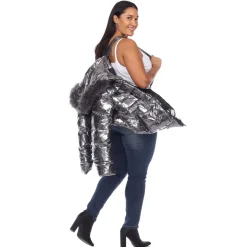 Metallic Puffer Coat with Hoodie - Plus