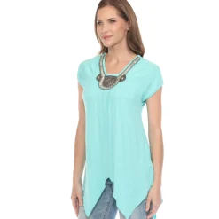 Mint Beaded Angled Hem Knit Top