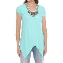 Mint Beaded Angled Hem Knit Top