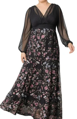 Moonlit Garden Isabella Embroidered Mesh Gown - Plus