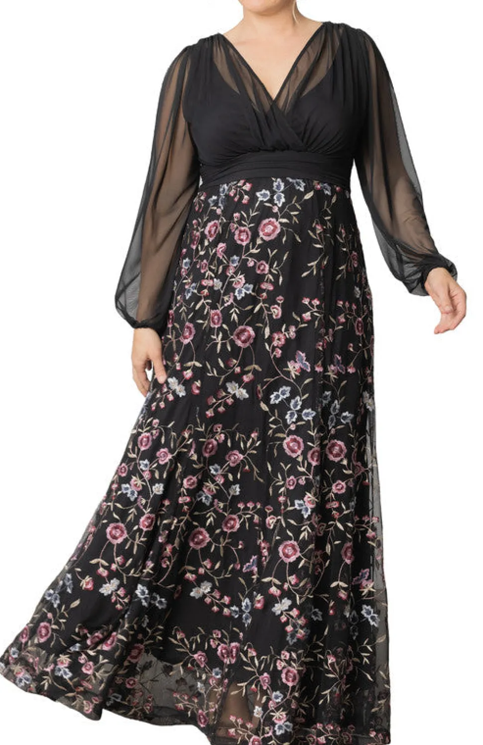 Moonlit Garden Isabella Embroidered Mesh Gown - Plus