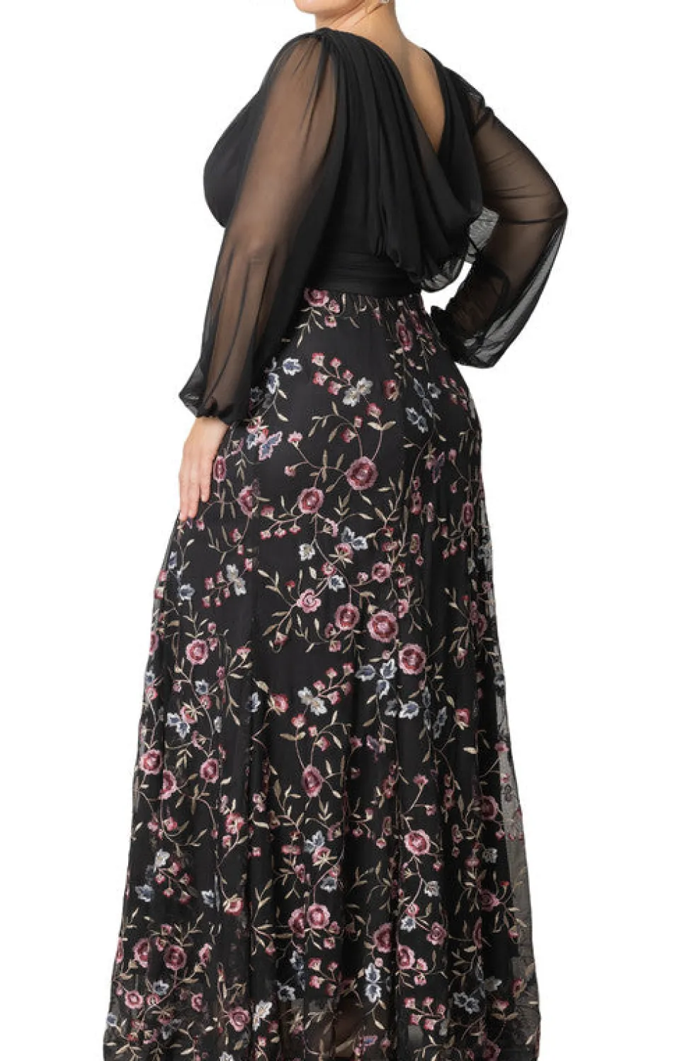 Moonlit Garden Isabella Embroidered Mesh Gown - Plus