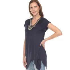 Navy Beaded Angled Hem Knit Top