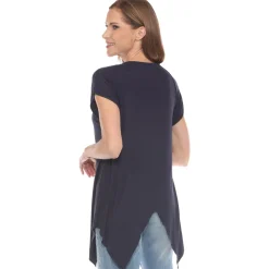 Navy Beaded Angled Hem Knit Top