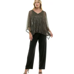 Novelty Trim Cold Shoulder Poncho Pant Set