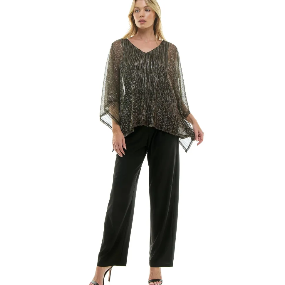 Novelty Trim Cold Shoulder Poncho Pant Set
