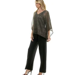 Novelty Trim Cold Shoulder Poncho Pant Set