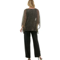 Novelty Trim Cold Shoulder Poncho Pant Set