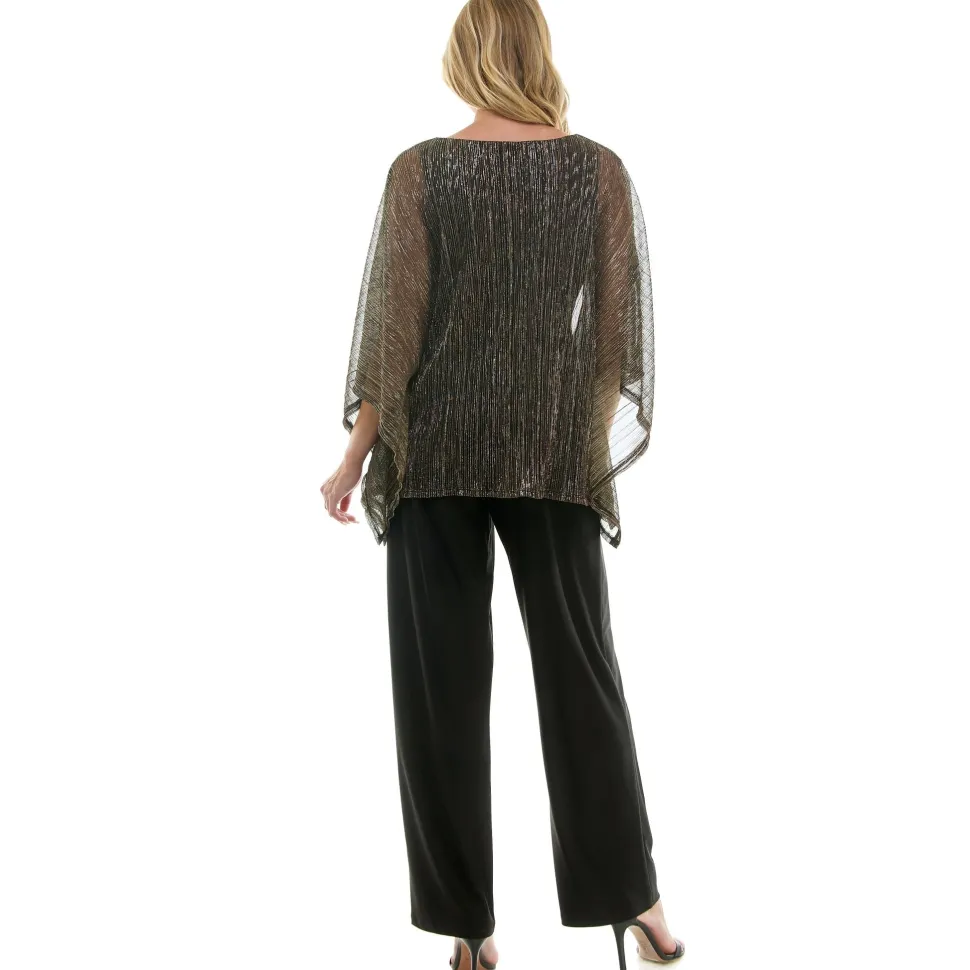 Novelty Trim Cold Shoulder Poncho Pant Set