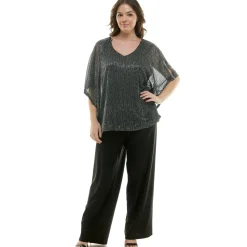 Novelty Trim Cold Shoulder Poncho Pant Set - Plus
