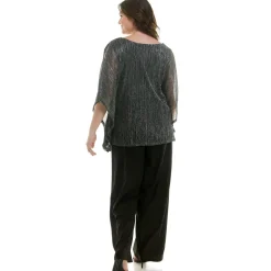 Novelty Trim Cold Shoulder Poncho Pant Set - Plus