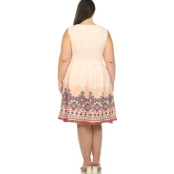 Orange Border Print Fit and Flare Knee Length Dress - Plus