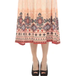 Orange Pleated Skirt with Border Prints