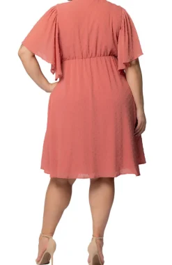 Peach Florence Flutter Sleeve Dress - Plus