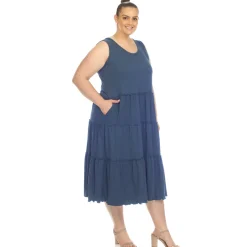 Plus Size Scoop Neck Tiered Midi Dress