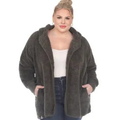 Plush Hooded Cardigan with Pockets - Plus