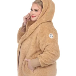 Plush Hooded Cardigan with Pockets - Plus