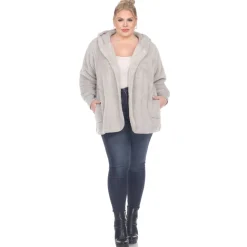 Plush Hooded Cardigan with Pockets - Plus
