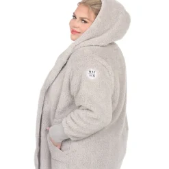 Plush Hooded Cardigan with Pockets - Plus