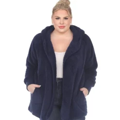 Plush Hooded Cardigan with Pockets - Plus