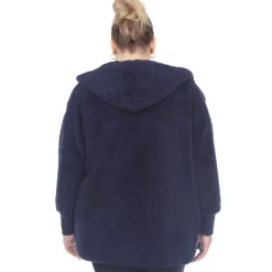 Plush Hooded Cardigan with Pockets - Plus