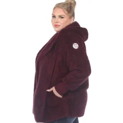 Plush Hooded Cardigan with Pockets - Plus