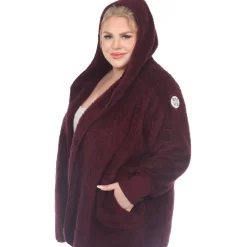 Plush Hooded Cardigan with Pockets - Plus