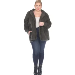 Plush Hooded Cardigan with Pockets - Plus